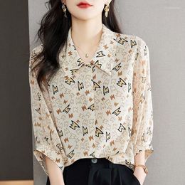 Vrouwen Blouses Vrouwen Losse Lange Mouwen Tops Casual Print Shirt Zomer Kantoor Dame Elegante Blouse Streetwear Mode V125