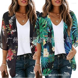 Blouses femmes femmes lâche châle Kimono Cardigan Vintage Floral Boho hauts en mousseline demi manches couvrir 2023 mode