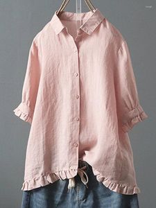 Women's Blouses vrouwen losse massieve gegolfde blouse zomer afslaan halve mouw elegant onregelmatig shirt casual werk knop blusas