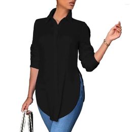 Blouses Femmes Femmes Chemise Midi Chic Cardigan à boutonnage simple Slim-Fit Mi-Longueur pour les déplacements de printemps d'automne dans un style d'impression Ol