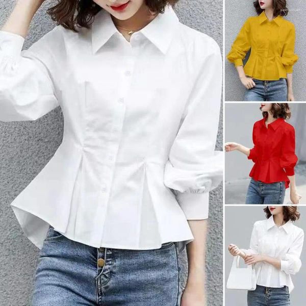 Blouses pour femmes femmes chemise de bureau col rabattu printemps automne Blouse simple boutonnage Style japonais Occasion d'affaires