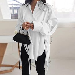 Blouses pour femmes femmes surdimensionnées longues chemises unies avec manches col rabattu blanc noir bleu chemise ample pour femme 2023 hauts streetwear