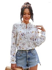 Women's Blouses Women Drukken Chiffon Spring 2023 O-Neck set Set Casual Tops Fashion White Long Sleeve losgeel