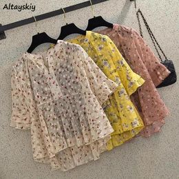 Women's Blouses Women Dprinting V-Neck Butterfly-Sleeve Casual All-Match Ademende chique vrouwelijke Tedere Girls Girls Daily Tops Summer