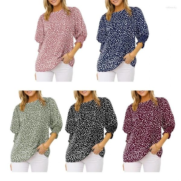 Blouses Femmes Femmes Puff Demi Manches Tunique Chemises Keyhole Back Dot Imprimer Loose Fit Top N7YD