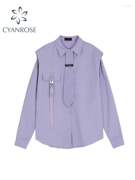 Blouses Femmes Femmes Chemises violettes et chemise élégante à manches longues 2000s Y2k Coréen 90s Vintage Harajuku Polo-Col Blouse Vêtements