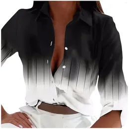 Женские блузки Женские обычные рубашки с градиентом Топы с длинными рукавами Нарядные повседневные женские повседневные базовые рубашки Высококачественные блузки для отдыха и работы