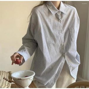 Damesblouses Dames Retro Verticaal Gestreept Overhemd Kantoor Dame Losse Match Lange Mouw Top 2024 Lente Herfst Elegante Casual Blouse