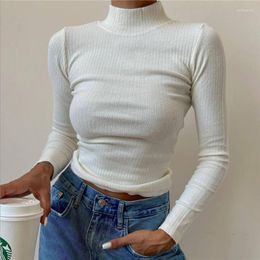 Women's Blouses Women Ribbed Mock Turtleneck Shirt Top Solid Color Long Sleeve Basic Slim Fit Crop T-Shirt Chirte Casual Autumn Winter
