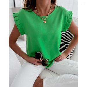 Women's Blouses Women Round Neck Ruched Fold Decor Summer Top Casual Solid T-Shirts Short Sleeve Blouse Tees 2024 Sexy Y2k Clothing Elegant