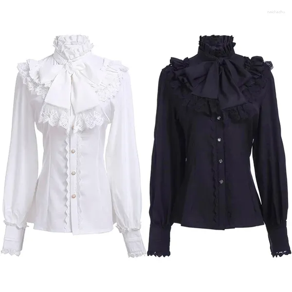Blouses des femmes Femmes ébouriffées Lolita Pirate Big Bow Shirts Medieval Stand Collar Lace Lace Blouse Halloween Wedding Party Royal Gothic Formal