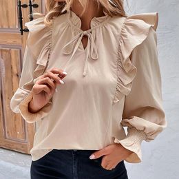 Blouses Femmes Femmes Volants Blouse Mode Solide Tops Et Élégant Lanterne À Manches Longues Casual Blusas T-Shirts Blusa Mujer Moda 2024