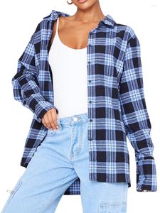 Dames blouses dames s button down flanel shirts plaid revers shacket lange mouw zakelijke casual oversized tops werk