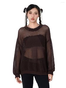 Vrouwen Blouses Vrouwen S Gehaakte Hollow Out Cover Ups Lange Mouw Gebreide Casual Mesh Shirt Cut Y2K See Through shirts