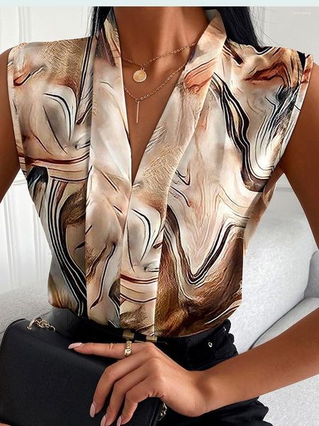 Blouses femme mode femme imprimé été haut femme col en v sans manches motif quotidien décontracté Art chemise élégante fête 2023