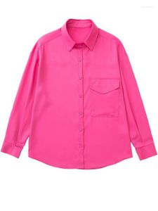 Blouses Femmes Chemises Femmes 2023 Satin et femme rose Baggy boutonné chemise femmes décontracté à manches longues haut femme streetwear été