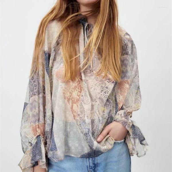 Blouses pour femmes Chemises pour femmes Designers de piste Hauts pour femmes 2022 Printemps Vintage Imprimé Mousseline de soie Femmes Blusas à manches longues
