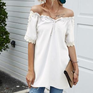 Women's Blouses damesoverhemden vrouwen blouse dames van schoudertop kanten korte mouw boot nek tops mode dames en blusas