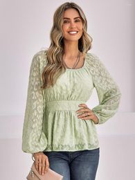 Femme Blouses Femme Transparent Manches Longues Jacquard Patchwork Dames Hauts Printemps Automne Mousseline de Soie Blousepour Décontracté Quotidien Beige/Rose/Vert