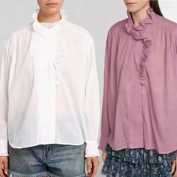 Blusas de mujer Camisa transparente para mujer, cuello con volantes, Color sólido, combina con todo, manga larga, blusa de un solo pecho para mujer, Top otoño 2023