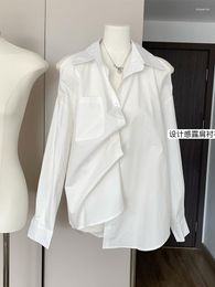 Damesblouses Dames Sexy Koreaanse stijl Mode Zomer Eenvoudige witte polokraag Top Off-shoulder Leuke dame Basic formeel overhemd Elegant
