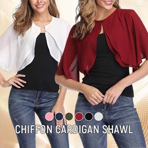 Chemisiers pour femmes en mousseline de soie pure boléro haussement d'épaules châle robe de soirée été dame chemisier veste courte cardigan élégant fête cape hauts manteau