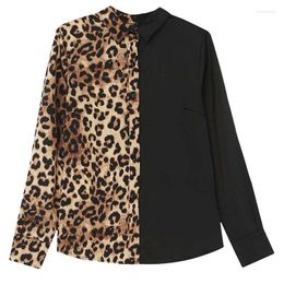 Frauen Blusen Frauen Hemd Herbst 2023 Leopard Patchwork Slim Fit Japan Stil Langarm Top Weibliche Blusa