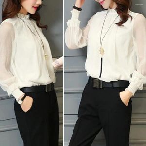 Damesblouses Damesoverhemd Achterknoop Lichtgewicht Casual rucheskraag Dames Chiffon Top Kleurvast Lente Dagelijkse kleding