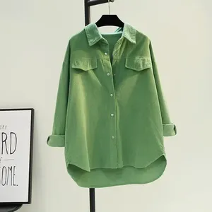 Blouses pour femmes chemise de chemise femme avocat en velours vert automne et hiver double manteau de poche cardigan blusas mujer