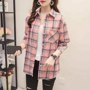 Dames blouses dames shirt blouse plaid dames lente en herfst baggy jas blusas mujer