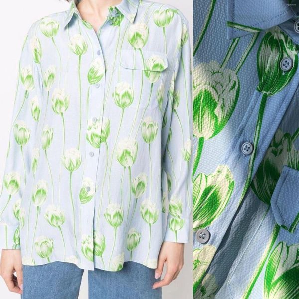 Blusas Mujer Camisa Mujer Verde Tulipán Manga Larga Seda