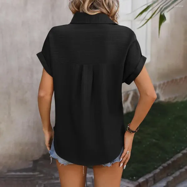 Blouses Femmes Femmes Chemise Tissu Doux Élégant Printemps Été Chemises Revers Manches Courtes Couleur Unie Col V Rouleau Pour Un