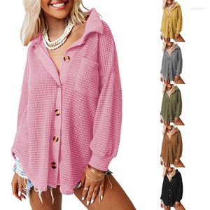 Dames blouses dames shirt streetwear lente herfst herfst baggy retro vest trui trui top lange mouw knop polo kraag Hawaiian losse vrouw