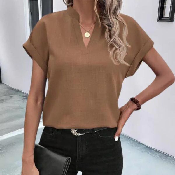 Blouses Femmes Chemise d'été Blouse élégante col en V décontracté pour dames de bureau coupe ample à manches courtes vêtements de travail