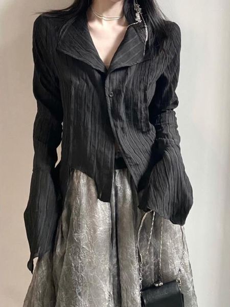 Chemisiers pour femmes Chemises pour femmes Chemise noire Yamamoto Chemisier esthétique foncé Vêtements de créateurs irréguliers Emo Alt Grunge Tops