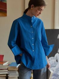 Blouses Femmes Femmes Chemises Coton Bleu À Manches Longues Mode Femme Blouse 2023 Printemps Automne Lâche Toutes Saisons Élégant Et Jeune