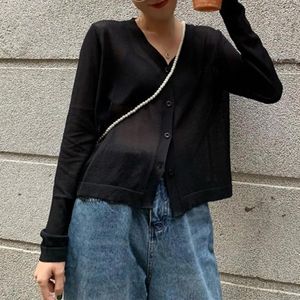 Damesblouses Damesoverhemden V-hals Lange mouw Breivest Zomer Dunne elastische Single-breasted Knoopsluiting Zonnebrandcrème Shirt Tops