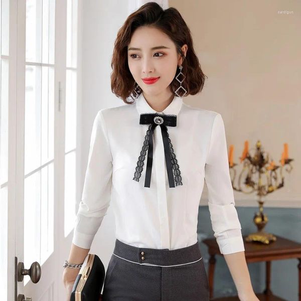 Blusas de mujer Camisas de mujer con corbata Blanca Manga larga Oficina Ropa de trabajo Estilos OL
