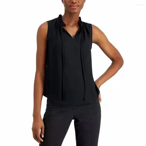 Blouses pour femmes Femmes Mélange de soie Chemise blanche ou noire Printemps Été Élégant Sans manches Femme Blouse à col à lacets