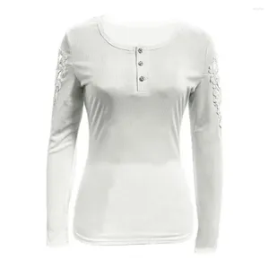 Dames blouses vrouwen slanke fit top elegant kanten patchwork pullover round nek t-shirt veer herfst lange mouw blouse