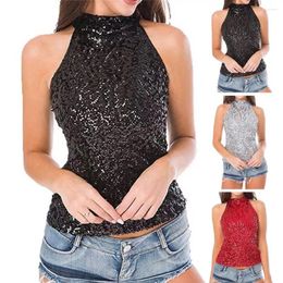 Blouses Femmes Femmes Slim Fit Top Sequintank Sparkling Sequin Halter Neck Tank pour Off Épaule Club Dance Vest avec Slim Fit
