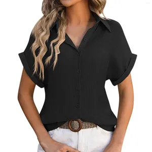 Chemisiers pour femmes femmes bouton solide mode ample à manches courtes décontracté chemise plissée grande taille chemises en flanelle femmes couleur hauts
