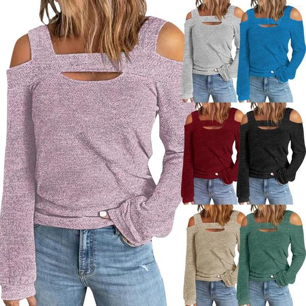 Blouses de mujer Mujeres Color sólido Camisa de hombro Spring Summer Investable Cubra de manga larga Copas Sexy Cutt Out Loose suave y cómoda camisas