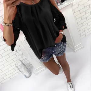 Blouses pour femmes Femmes Spring Amnk Murffon Blouse Top 2024 O cou Roll Up Long Sleeves Loose Shirt Blusa Feminina 2x