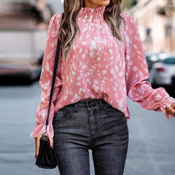 Blouses pour femmes chemises de printemps à demi-haut-haut Couleur Couleur correspondant imprimement lâche Lunes Lunes Soft Casual Ol Style Lady Blouse