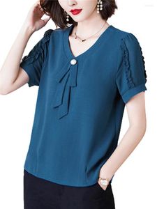 Damesblouses dames lente zomer shirts dame mode casual korte mouw v-hals kraag losse blusas tops ct0255