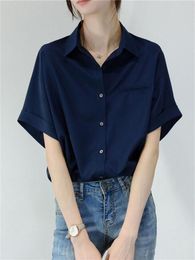 Women's Blouses Dames Spring Summer Style Shirts Lady Casual Short Lantern Sleeve Turn Down Collar Blusas Tops ZZ1812