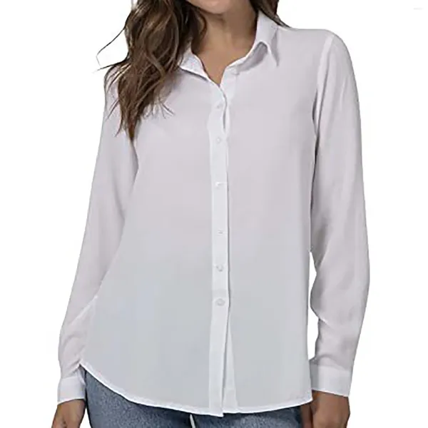 Blusas de mujer Blusa informal holgada de verano para mujer Camisas Blusas Camisa de manga larga sólida Color de botones Top asimétrico para mujer Tallas grandes