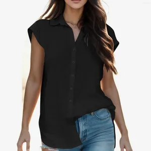 Blouses Femmes Femmes Chemise D'été Solide Casual Manches Courtes Botton V Cou Tops Rétro Style Ethnique Chemisier Slim Pour Sexy Bluzki Damskie 2023