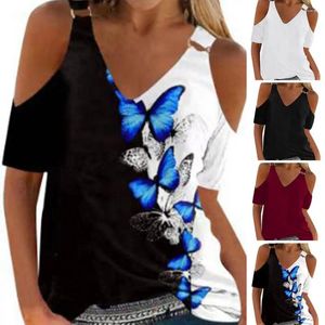 Blouses pour femmes T-shirt d'été Floral Priving Tops V-cou en V avec une couleur de boucle à épaule froide couleur pour un